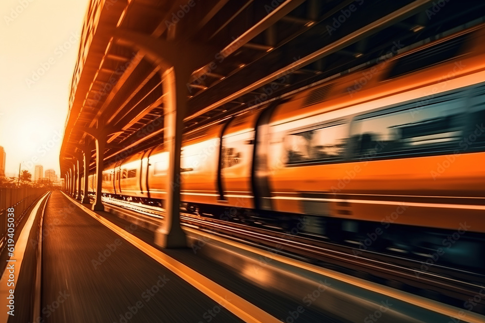 AI High -speed railway train running on the railway station
