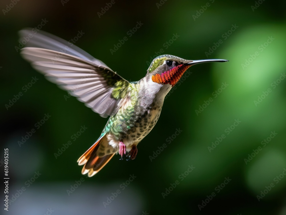 Fototapeta premium AI-generated illustration of Trochilinae in flight, with a blurry background