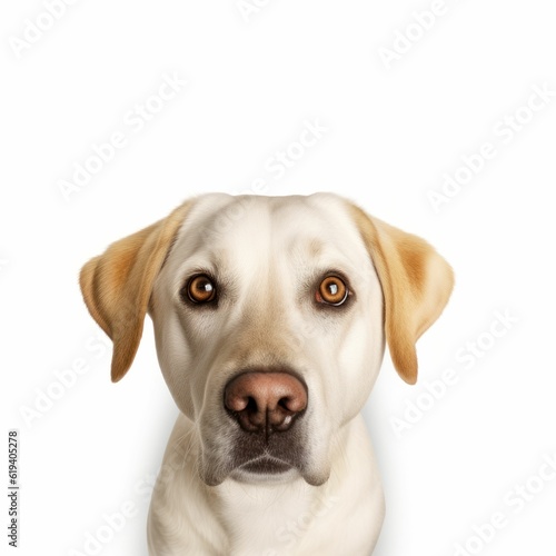 AI generated illustration of a Labrador Retriever perched atop a white background