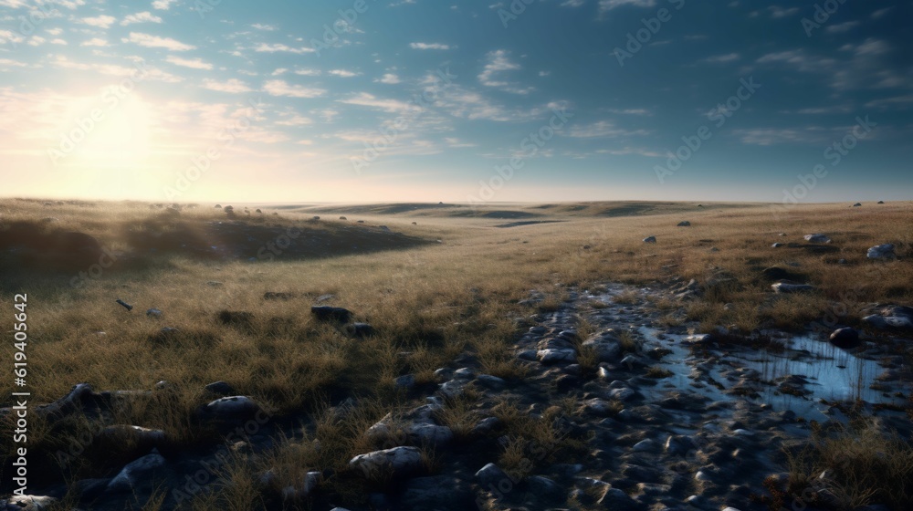 AI generated landscape with lush green grassy field AI generated landscape with lush green grassy field