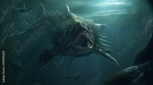 AI generated large aquatic animal is swimming in water © Taylorwwilson/Wirestock Creators