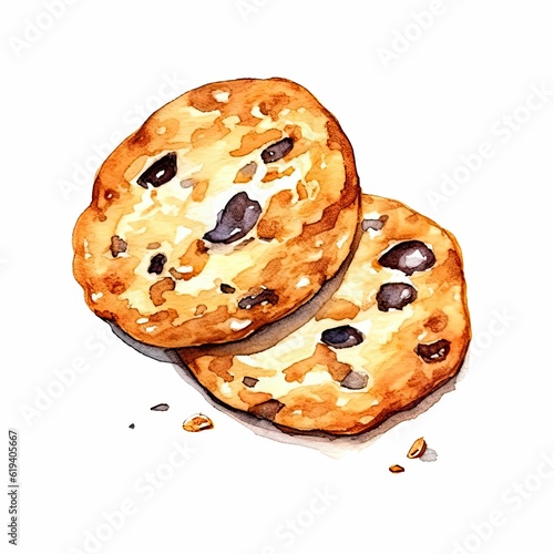AI generated illustration of chocolate chip cookies placed side by side on a white background