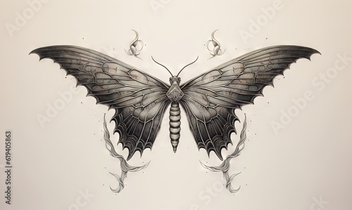  a drawing of a butterfly on a white background with wings spread out. generative ai