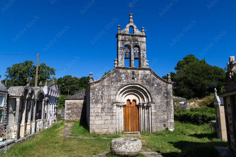 Romanesque church of Santa Maria de Ferreiros (12th century), located in the Ribeira Sacra. Mirallos, Lugo, Spain.