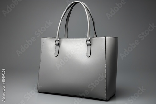 Elegant Gray Leather Handbag on Gray. Generative AI