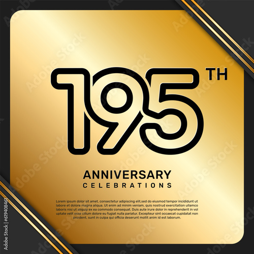 195th anniversary celebration template design with simple and luxury style in golden color, vector template photo