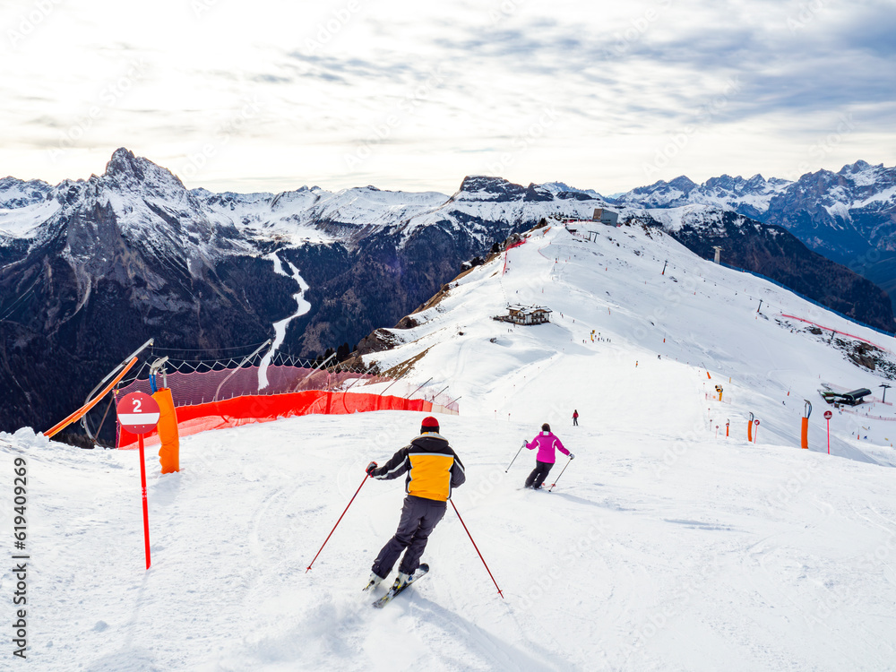 Ski scene in the Dolomites