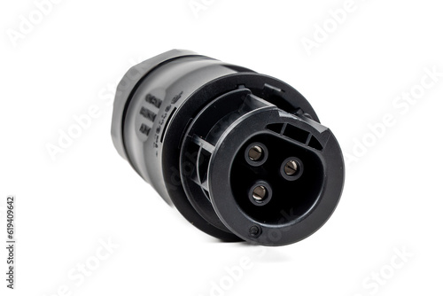 Betteri IP68 Female Connector Coupling on White Background - Waterproof Electrical Socket Stock Photo