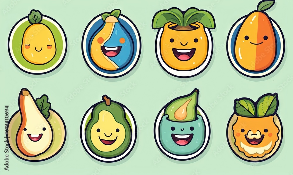 a bunch of fruit with faces drawn on them in different colors. generative ai a bunch of fruit with faces drawn on them in different colors. generative ai