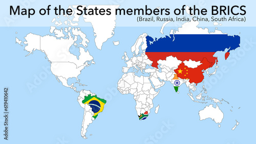 Map of the BRICS member states Brazil, Russia, India, China, South Africa photo