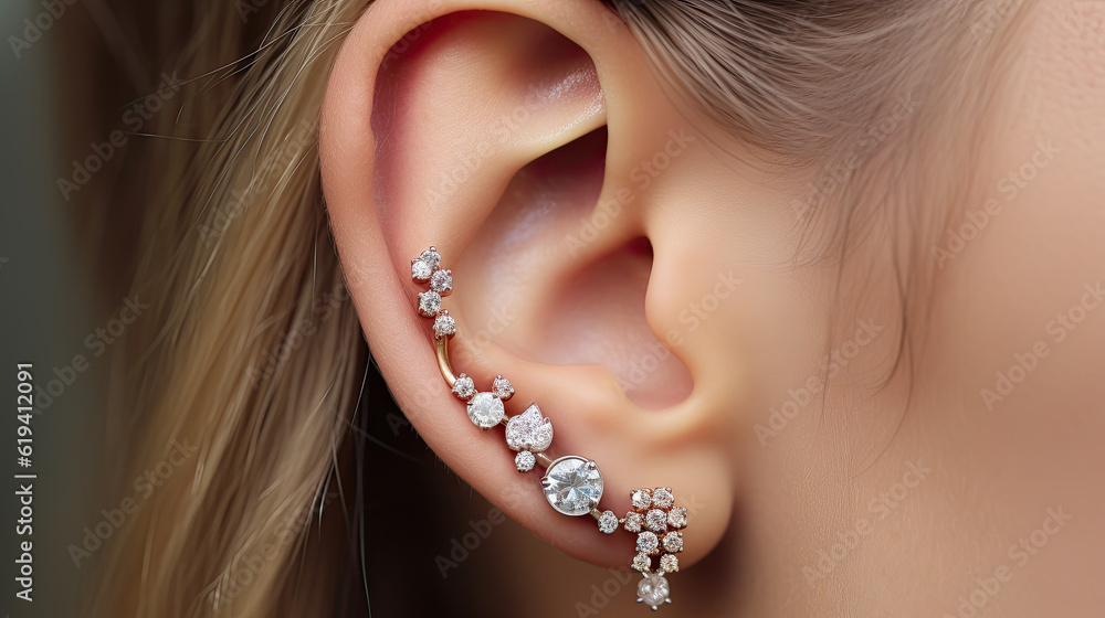 Curated ear piercing is a trend that involves strategically placing multiple ear piercings to create a unique and personalized look.