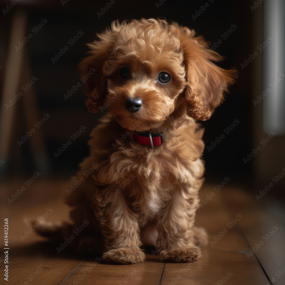Puppy red poodle toy. Cute dog. Generative AI Technology Puppy red poodle toy. Cute dog. Generative AI Technology