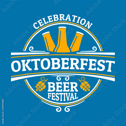Oktoberfest logo, label, badge. Beer festival design. October fest vintage emblem, poster or banner template. Traditional German, Bavarian beer festival sign or icon. Vector illustration.