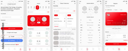 Sport, Football, Soccer, Basketball, Tennis, Match News and Live Score Mobile App UI Kit Template