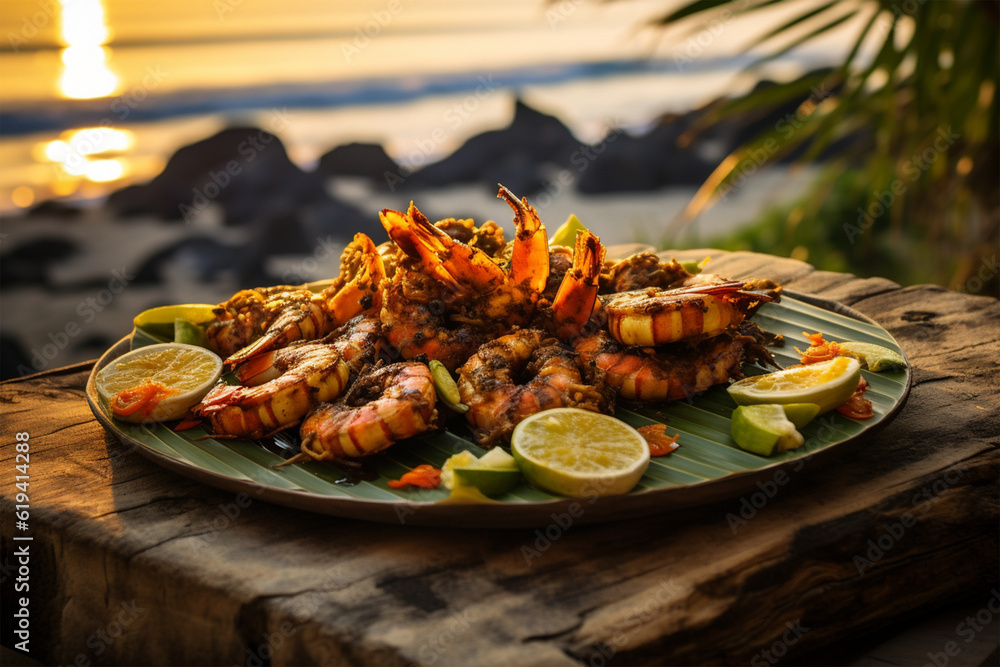 Coastal Delight: Grilled Sri Lankan Shrimp on Sandy Beach Aromatic Coastal Delight: Grilled Sri Lankan Shrimp on Sandy Beach Aromatic
