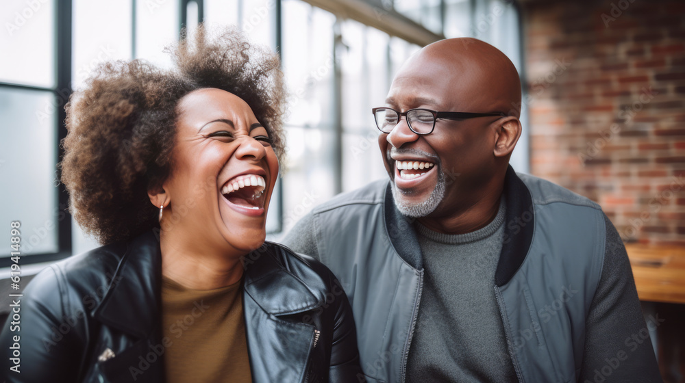 happy laughing couple. Generative AI.