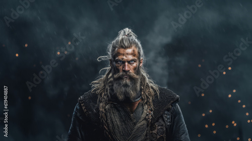 Portrait powerful Viking conqueror. Generative AI. © GustavsMD