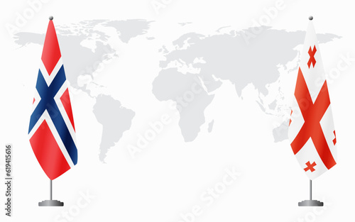 Norway and Georgia flags for official meeting