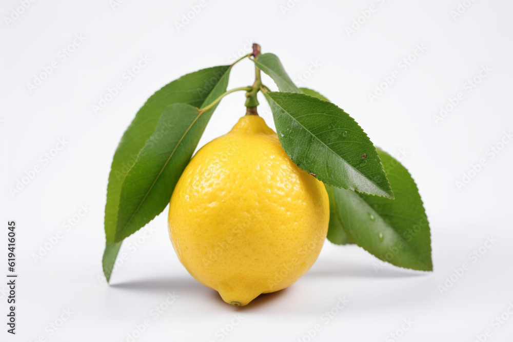 lemon fruit and leaves on a white background