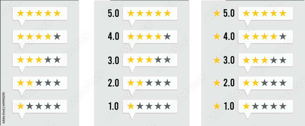 ratings 5 stars,4 stars,3 stars, 2stars, 1-star vector illustrations