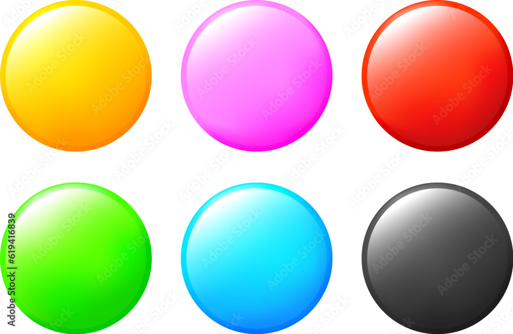 Colorful glossy round button. Round plastic pin, emblem. Illustration Colorful glossy round button. Round plastic pin, emblem. Illustration