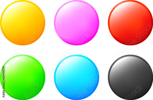 Colorful glossy round button. Round plastic pin, emblem. Illustration