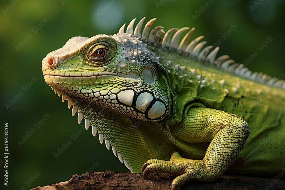 Close Up of Green Iguana Animal. Generative AI