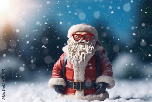 Santa claus doll with sunglasses, christmas holiday concept. Generative AI