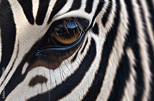 closeup of an eye of a zebra, generative ai