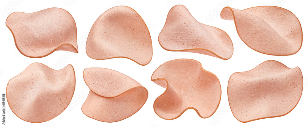 Sausage slices isolated on white background Sausage slices isolated on white background