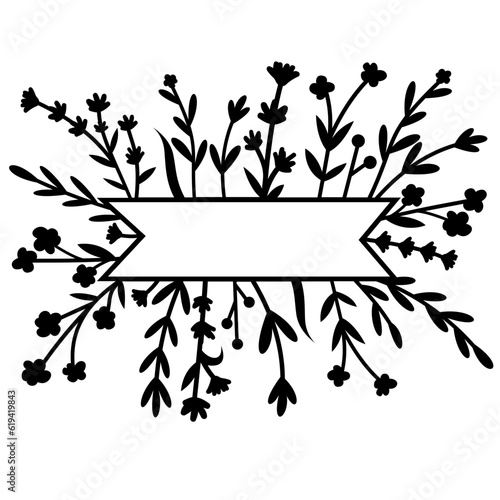 Wild flowers split monogram svg, Floral ribbon banner, line art