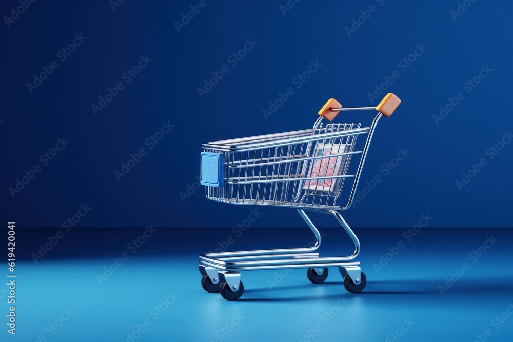 Shopping cart, online stores concept, digital illustration. Generative AI