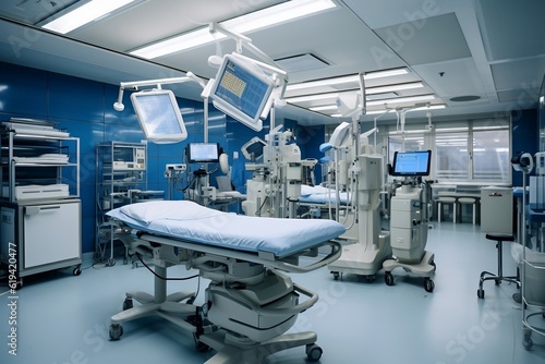 Operating Room with Monitors in Hospital. Generative AI