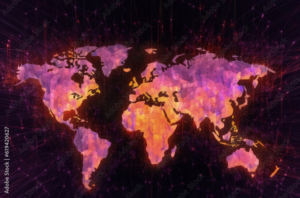 Fototapeta premium Planet earth surrounded by connection points and light energy, connectivity concept, digital illustration. Generative AI