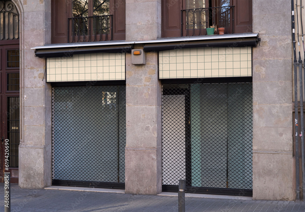 Mockup of building with customizable sign above window Stock Template ...