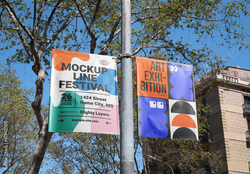 Mockup of customizable promotional signs on lamp post