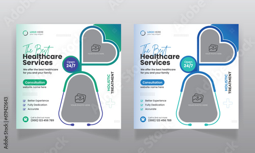Medical healthcare social media post and web banner template