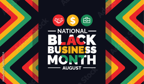 August is National Black Business Month background template. Holiday concept. background, banner, placard, card, and poster design template with ribbon, text inscription and standard color. vector.