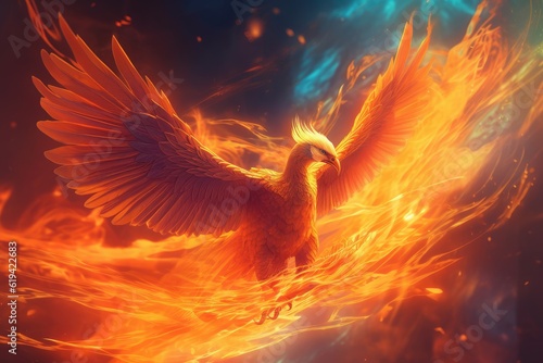 Mythical Fiery Phoenix Bird, Concept Art, Digital Illustration, Generative AI
