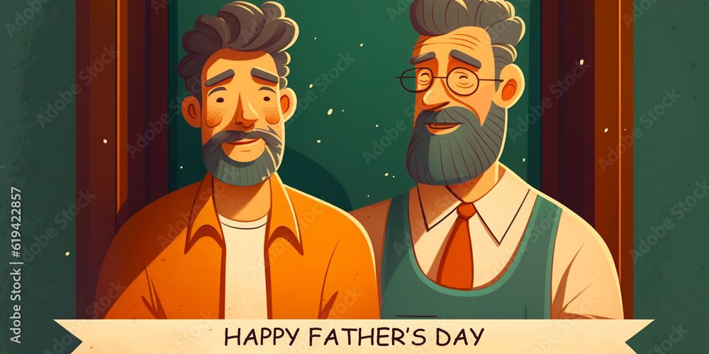 Father with son, fathers day concept, cartoon illustration. Generative AI