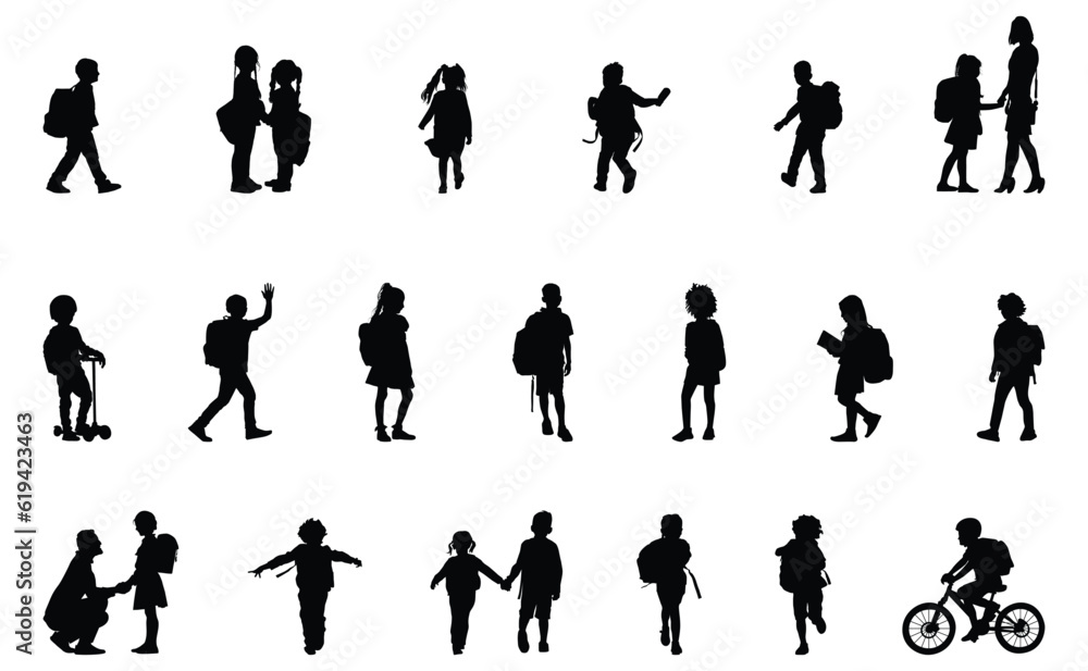 school boys and girls silhouette, kids going to school silhouette design school boys and girls silhouette, kids going to school silhouette design