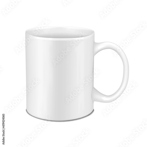 White blank mug realistic vector mockup. Ceramic cup mock-up. Template for design