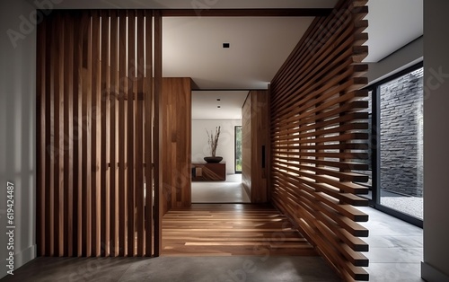Modern Rustic Entrance with Minimalist Interior Design. Generative AI