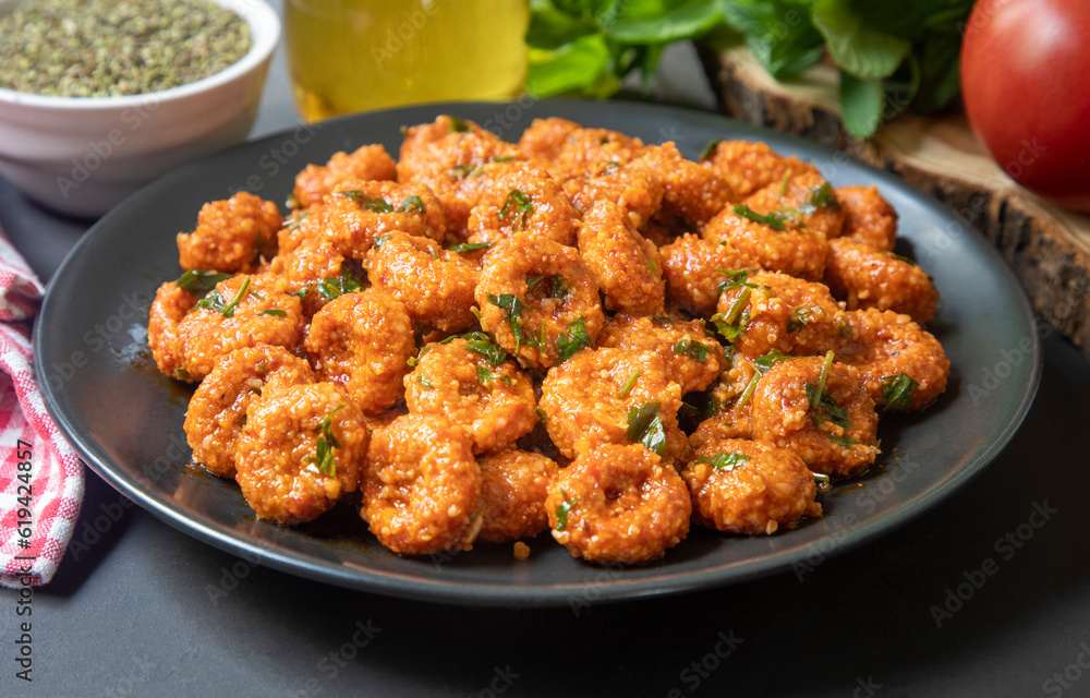 Traditional delicious Turkish food; bulgur garlic meatball (Turkish name; Sarimsakli bulgur kofte or Fellah koftesi)