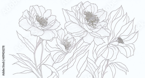 hand drawn sketch of flowers flat lines art for coloring pages - Ai