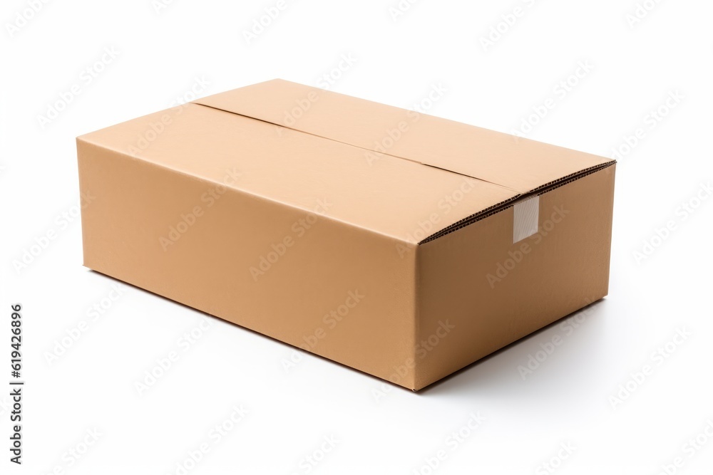 Delivery moving package and gifts concept. Paper beige box isolated on white background 