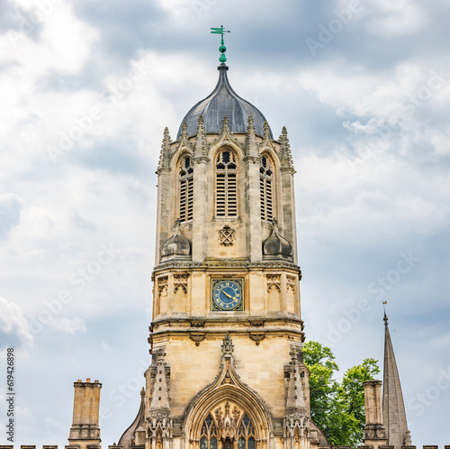 The Tom Tower, a bell tower in Oxford, England, named after its bell, Great Tom. It is over Tom Gate, on St Aldates, the main entrance of Christ Church, Oxford, UK photo