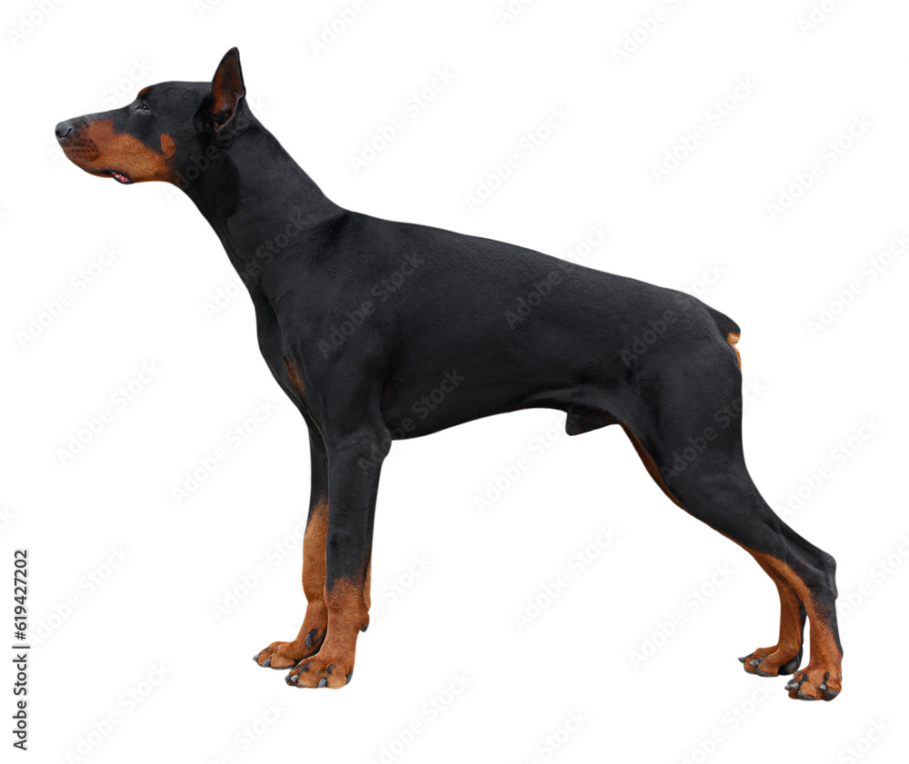 Beautiful big doberman dog on a white background