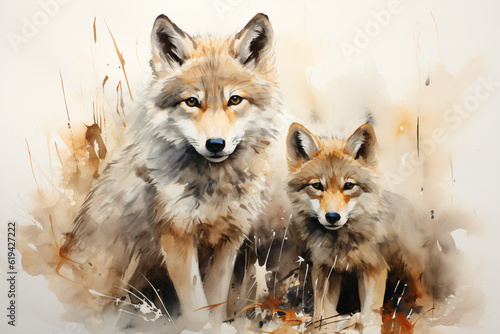 little cute wolf family in watercolor painted   © bmf-foto.de