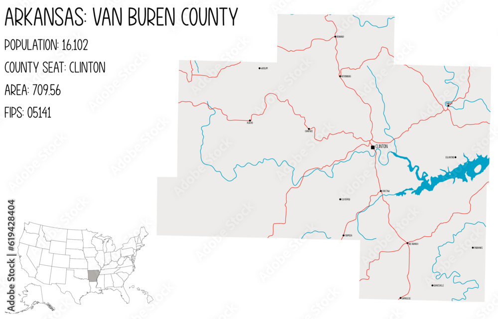 Fototapeta premium Large and detailed map of Van Buren County in Arkansas, USA.